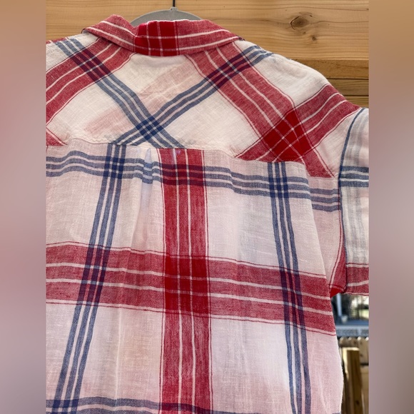 RAILS Linen Amelie Plaid Tie Front Crop Top Blouse medium - Picture 5 of 15